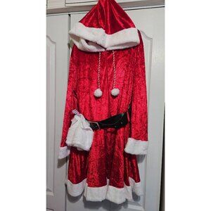 Sassy Santa Plus Costume Mrs Claus Hooded Dress Faux Fur Boot Toppers Christmas